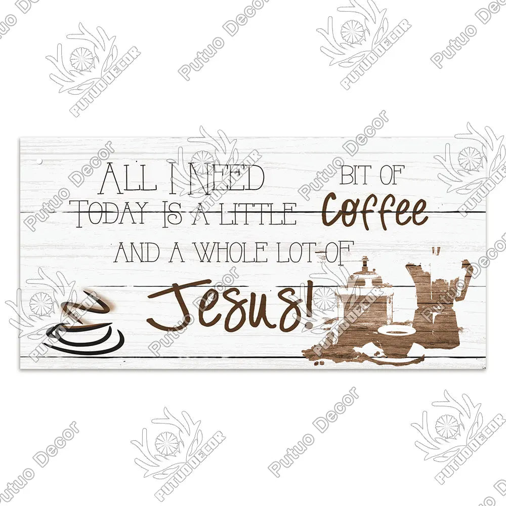 Decor Coffee Wooden Signs - Plaque Wood Plate Rustic Hanging for Cafe, Bar, or Kitchen