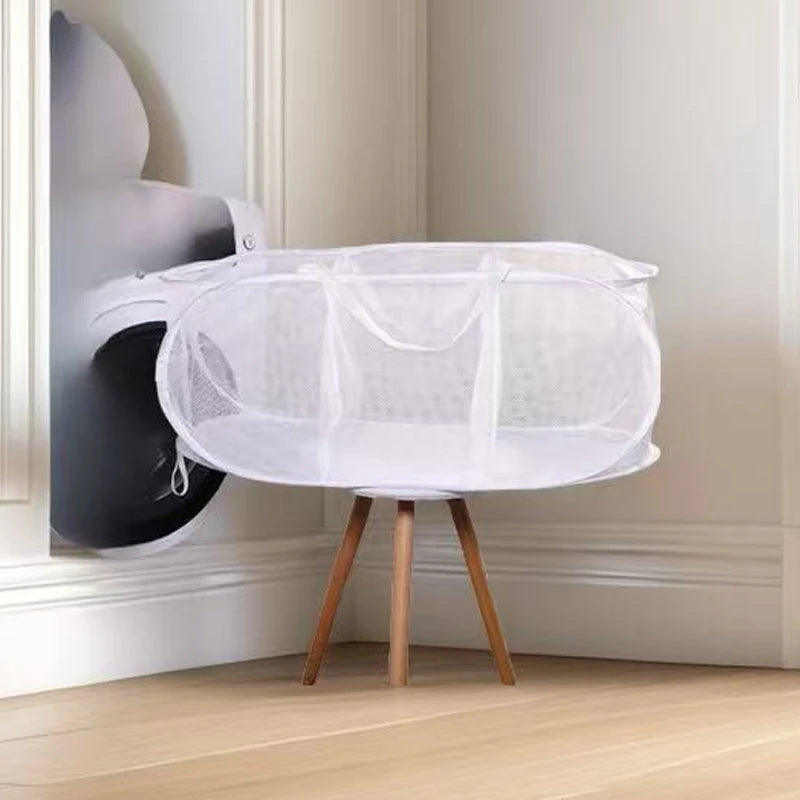 Durable Collapsible Laundry Basket, Mesh Pop Up Laundry Hamper With Side Pocket, Foldable Clothes Storage Hamper