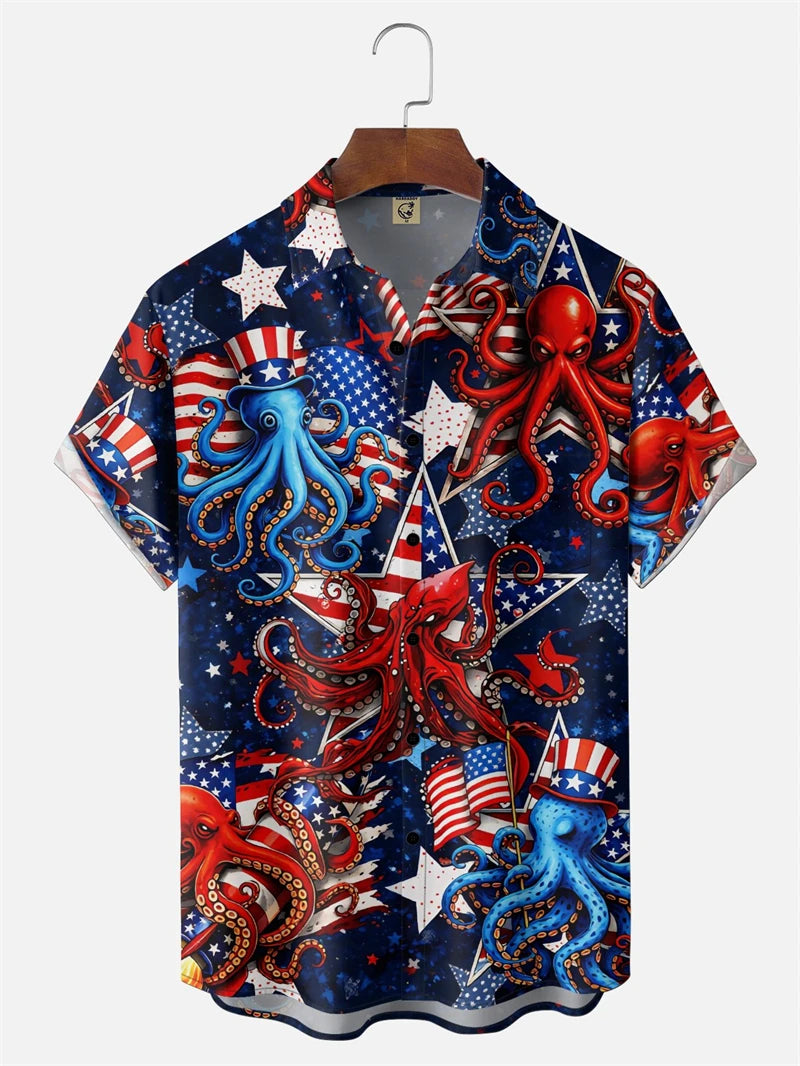 Hawaiian Shirt Men's USA 250th Anniversary 1776-2026 We American Flag 3D Print Design - Casual Short Sleeve Button Up Summer Shirt