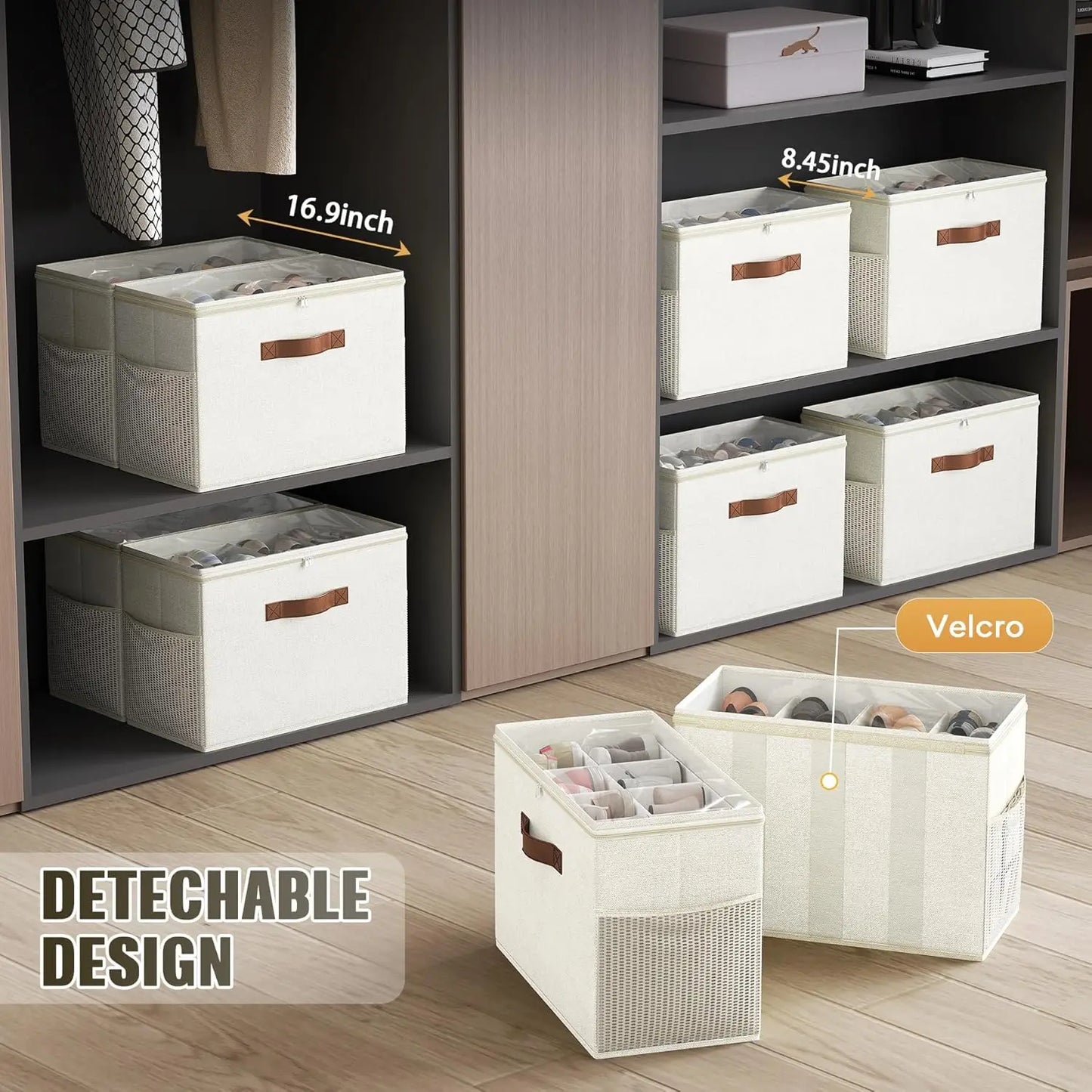 Foldable Shoe Storage Organizers (2‑Pack) – Adjustable Dividers & Clear Cover, Holds Up to 16 Pairs