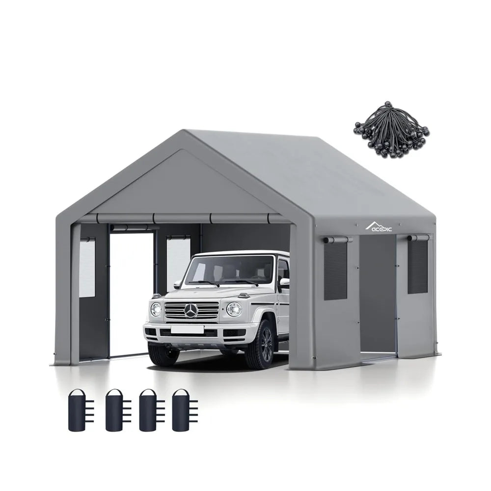 Heavy-Duty 13×20 Portable Carport – Waterproof, UV-Resistant Garage with Roll-Up Windows & Doors