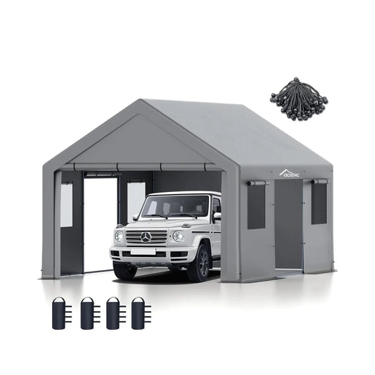 Heavy-Duty 13×20 Portable Carport – Waterproof, UV-Resistant Garage with Roll-Up Windows & Doors