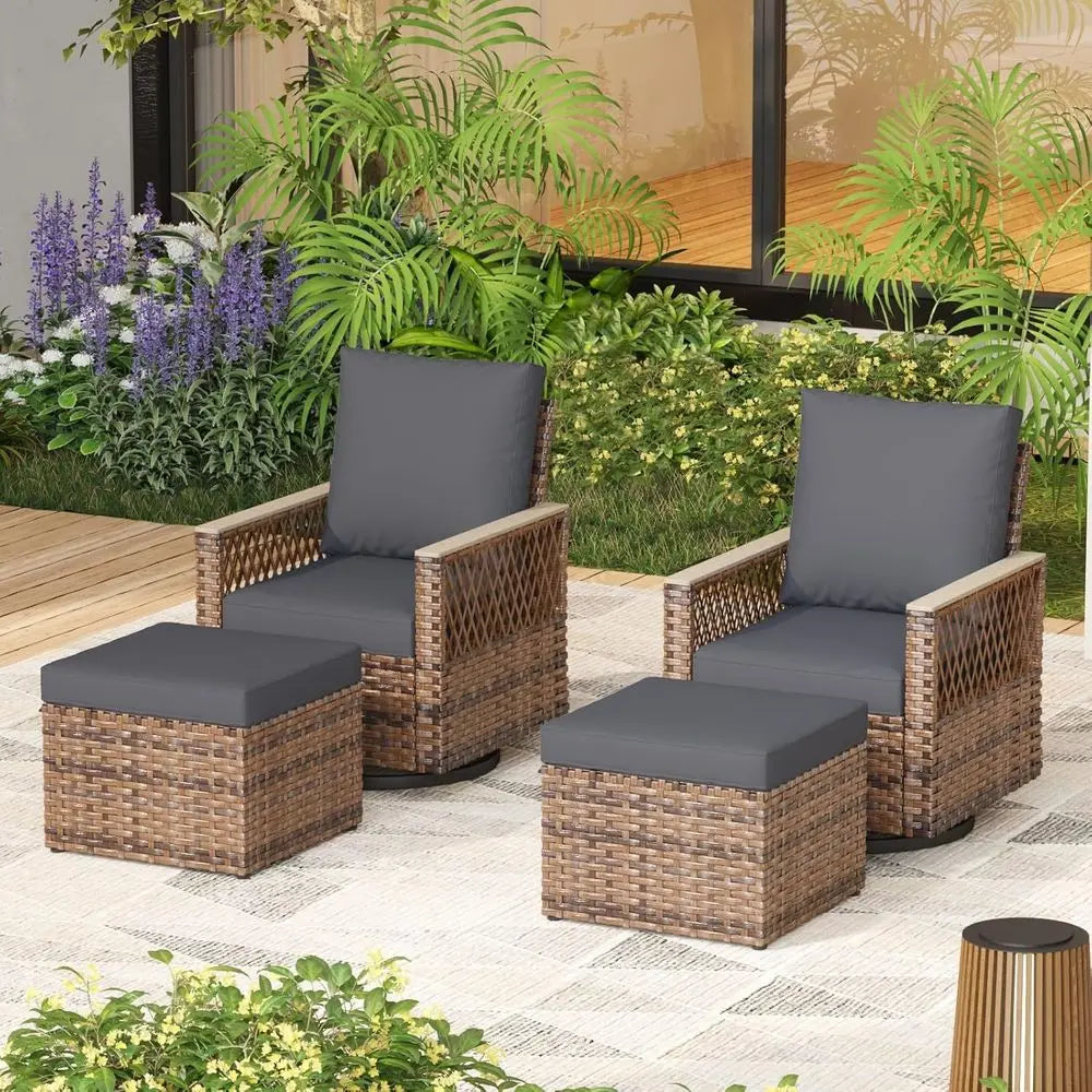 4-Piece Outdoor Patio Furniture Set: Swivel Glide Chairs with Ottomans, All-Weather