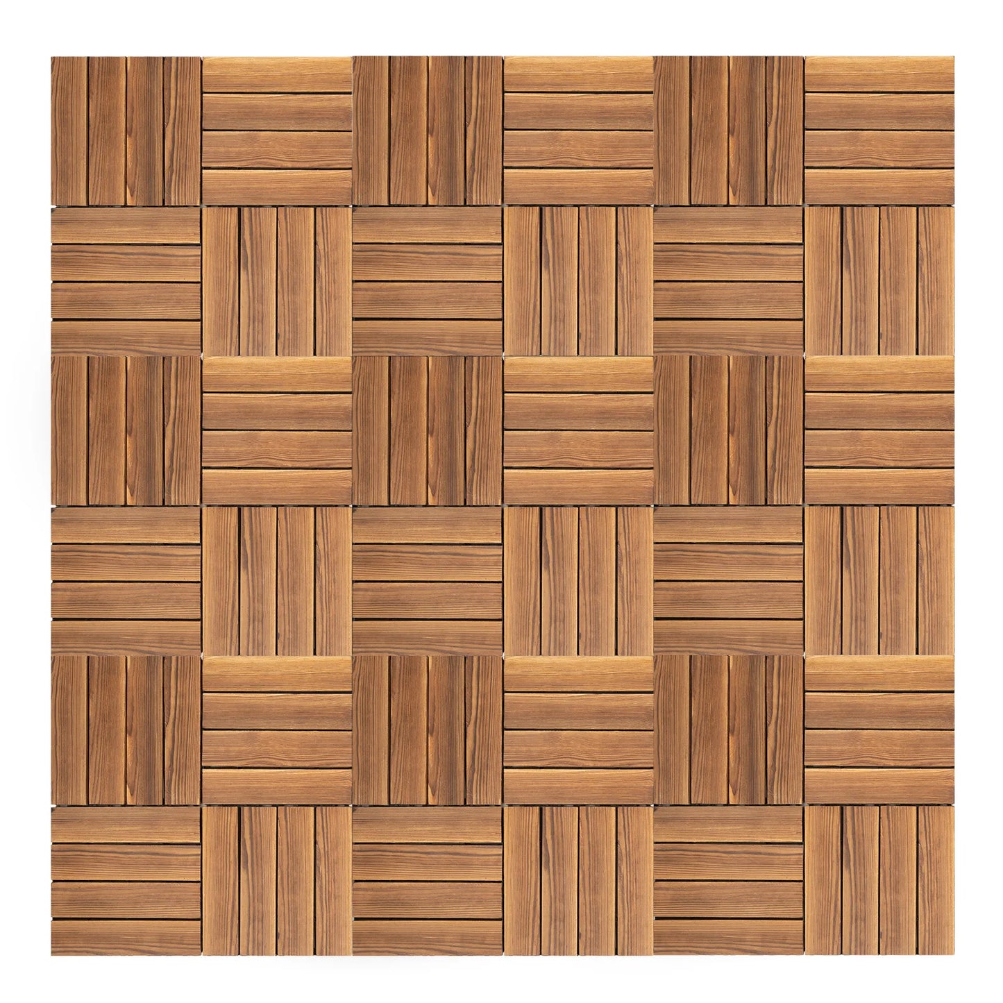 36‑Pack 12" x 12" Hardwood Interlocking Patio Deck Tiles – Natural Wood Outdoor Flooring for Patios, Balconies & Walkways