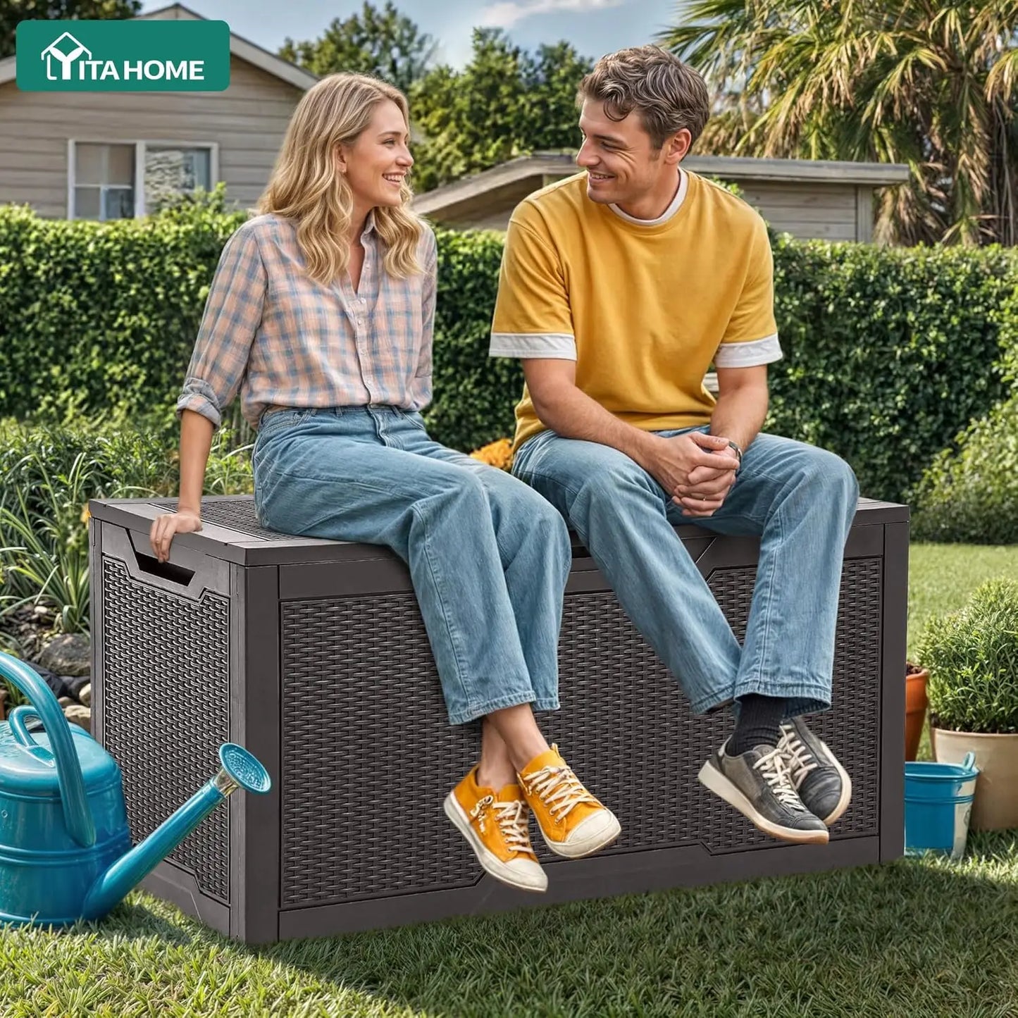 100‑Gallon Resin Deck Box – Large Water‑Resistant Outdoor Storage Container with Lockable Lid
