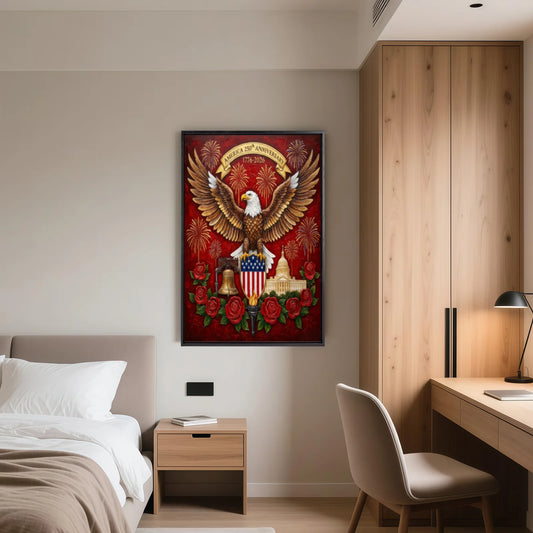 America 250th Anniversary Bald Eagle Framed Wall Art – 1776–2026 Independence Day Canvas Print, Ready to Hang