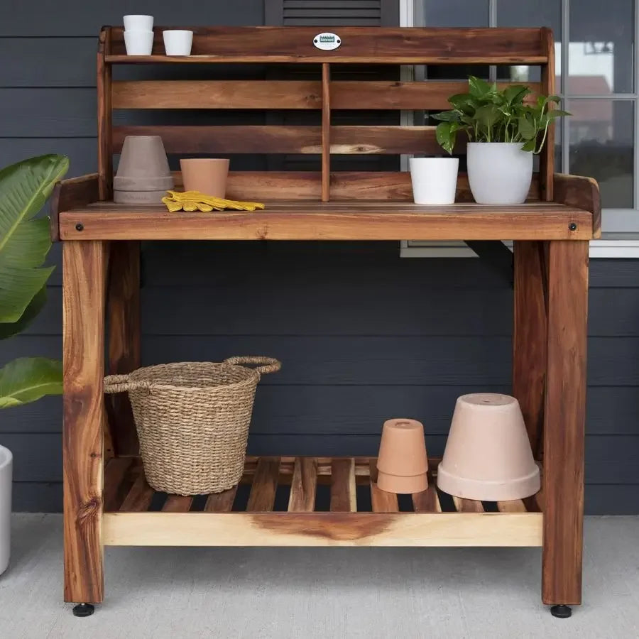 Acacia Wood Garden Potting Bench with Lower Storage Shelf