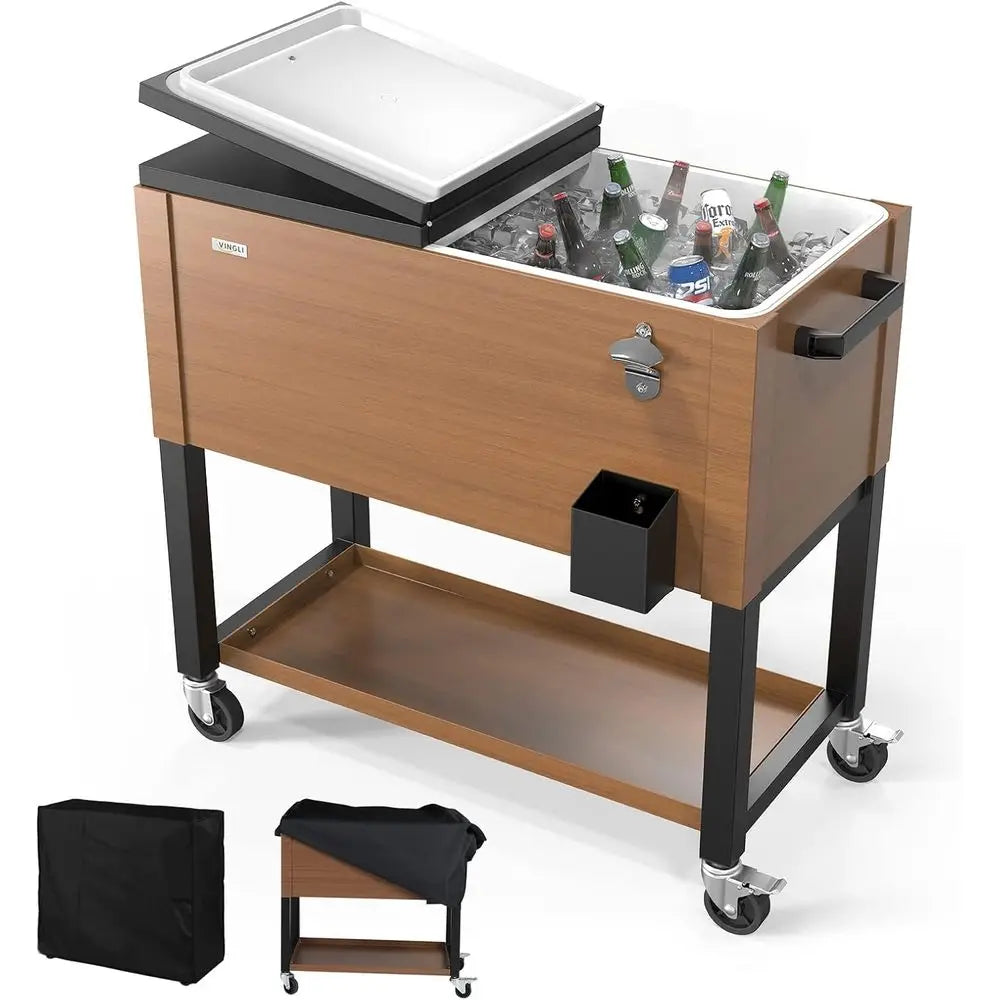 80QT Portable Wheeled Cooler – Outdoor Patio Beverage Cart for Deck & Backyard Parties