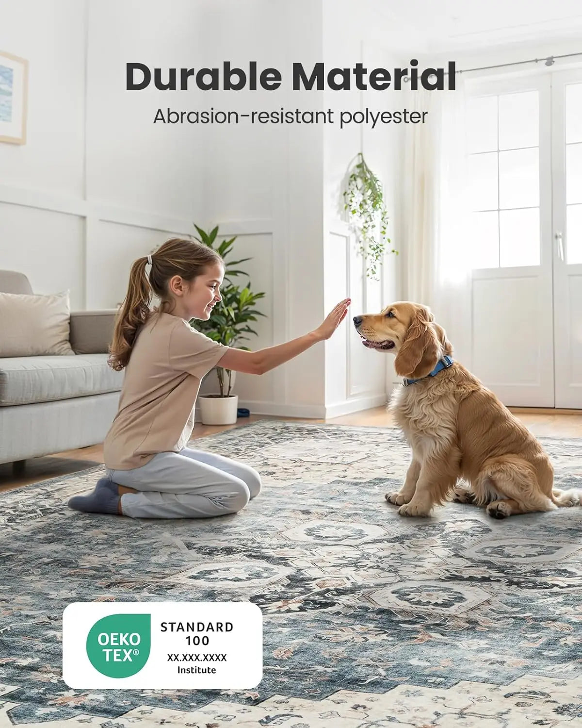 Washable Area Rugs, multiple sizes with Non-Slip Backing