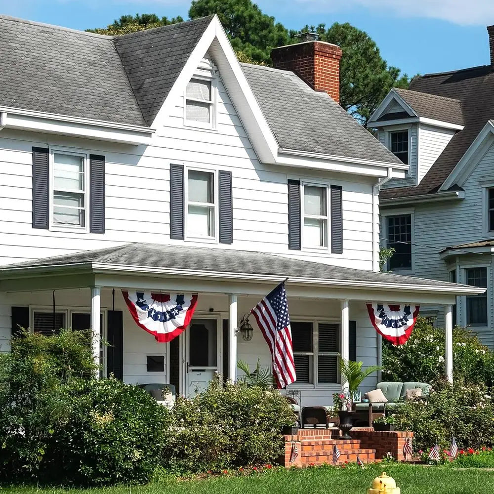 Pleated Flags and Large Patriotic Bunting for 4th of July Home Decorations