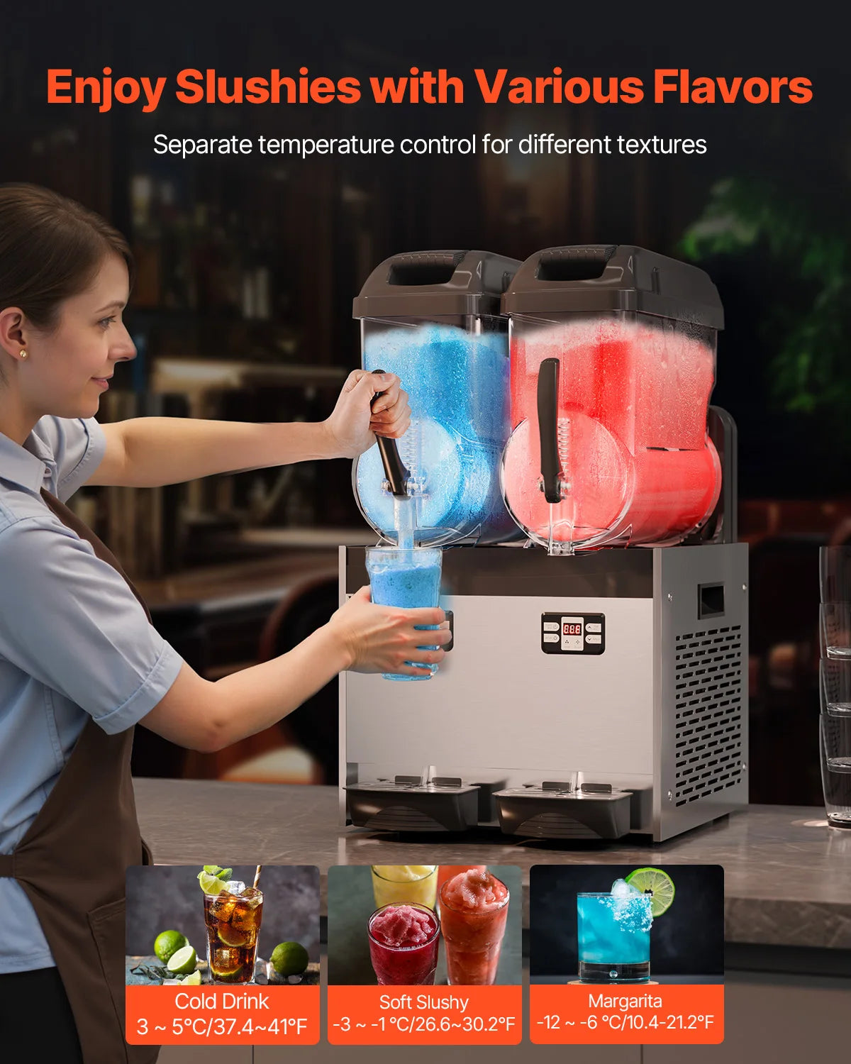 Commercial Slushy Machine – 3–36L Stainless Steel Frozen Drink Maker with 1–3 Tanks for Smoothies, Margaritas & Juices
