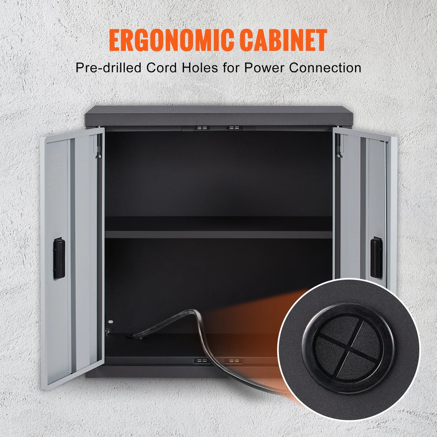 Metal Garage Cabinet with Mounted Tool Chest, Adjustable Shelf and Magnetic Door