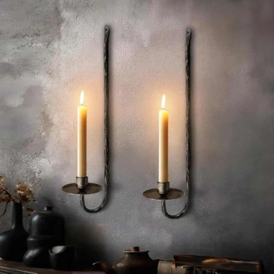 Hand-Forged Wall Candle Sconces Set of - 2