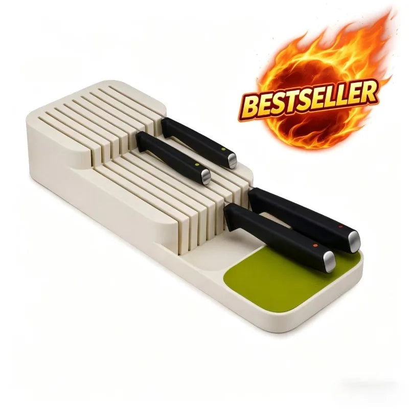 Kitchen knife sorting rack, drawer/countertop dual-purpose, with drain