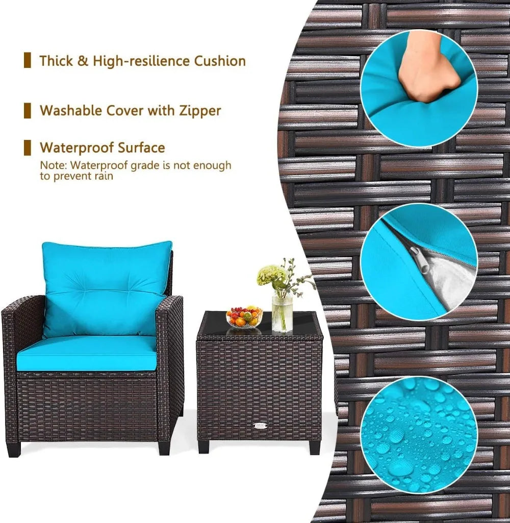 3‑Piece Patio Furniture Set – Outdoor Chairs with Washable Cushions & Tempered Glass Table