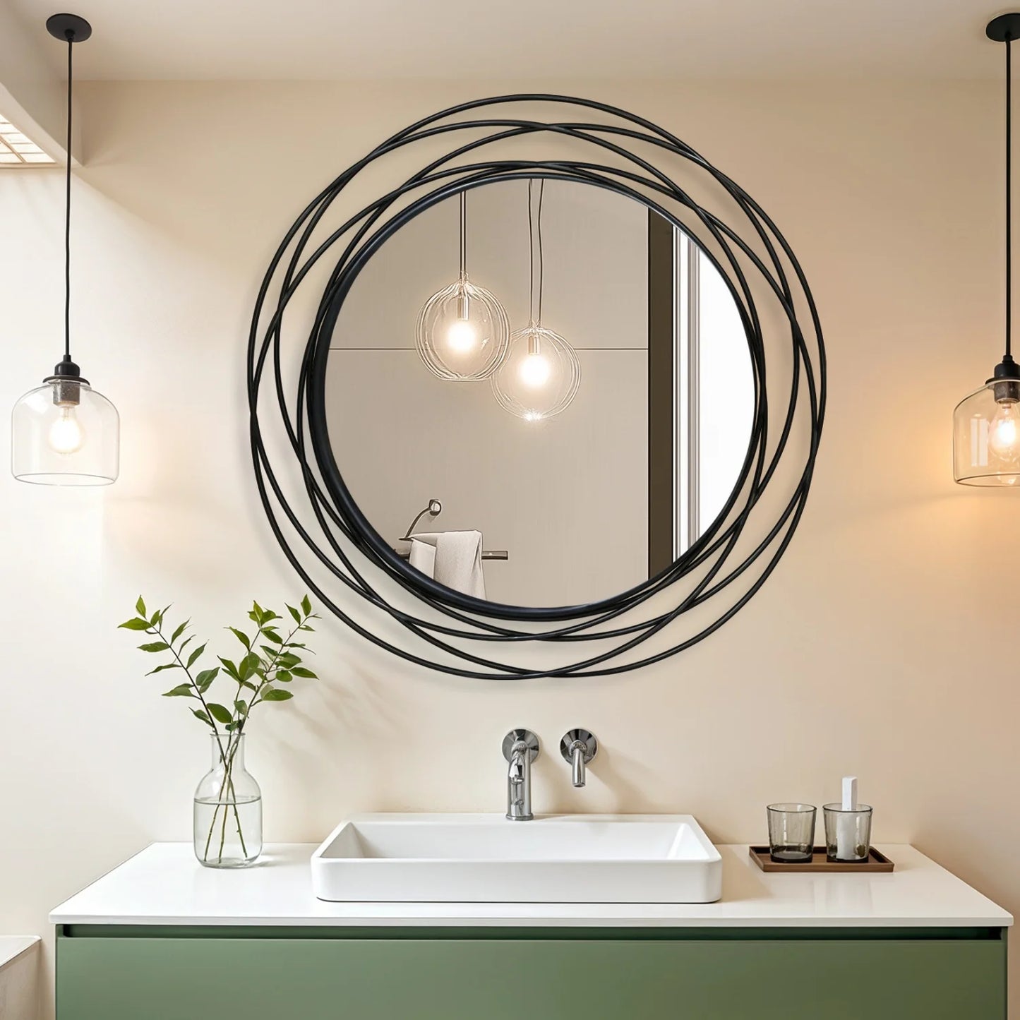 Round Wire Frame Wall Mirror – Matte Black (31.5")