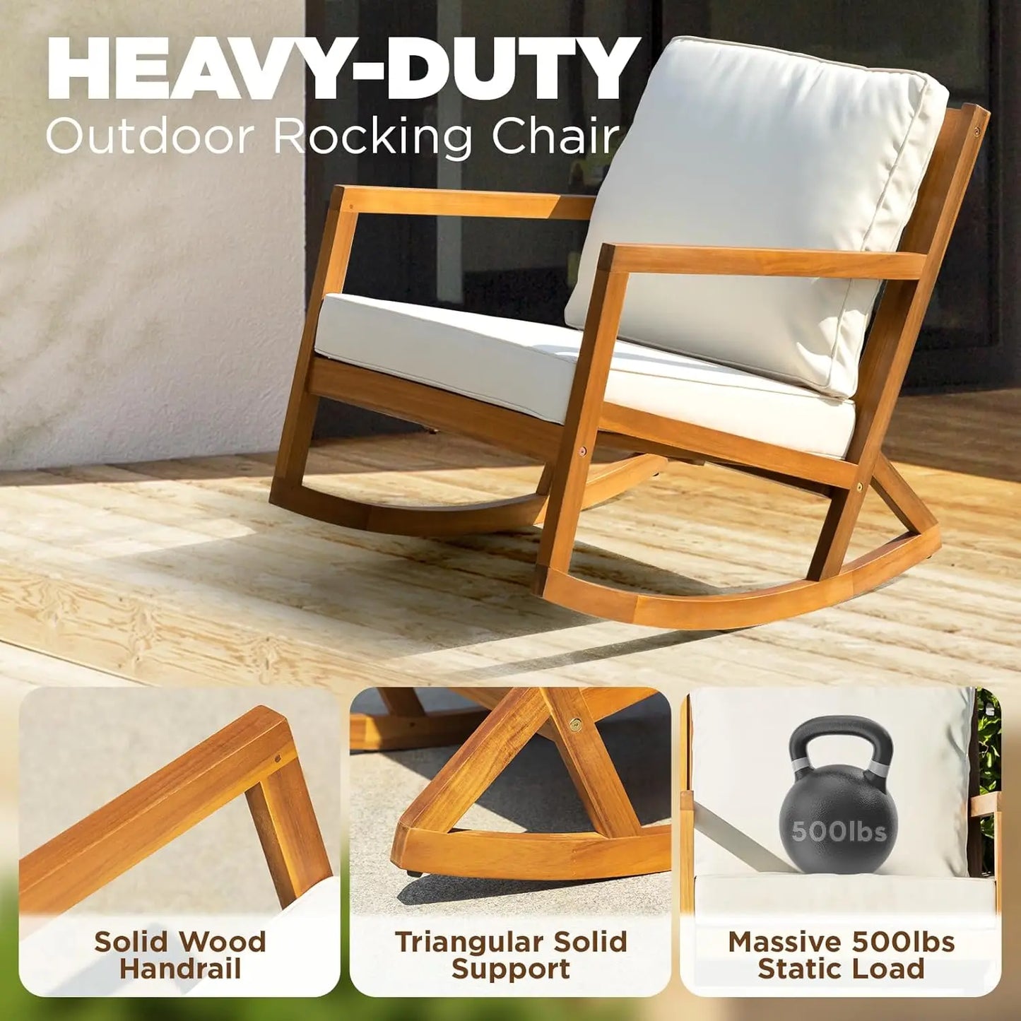 Rocking Chairs - Heavy Duty 400lbs Capacity,  Wood, 3 Piece Set