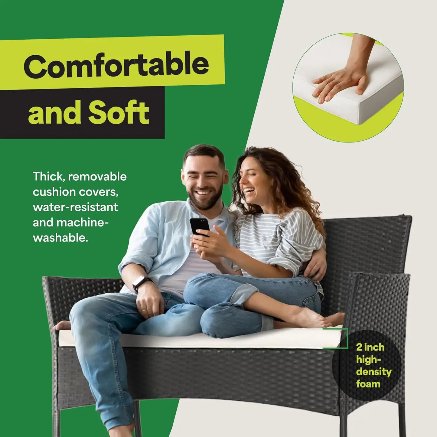 4-Piece Outdoor Patio Furniture Set - Patio Set with 2 Rattan Chairs, 1 Loveseat & 1 Glass -Top Coffee Table