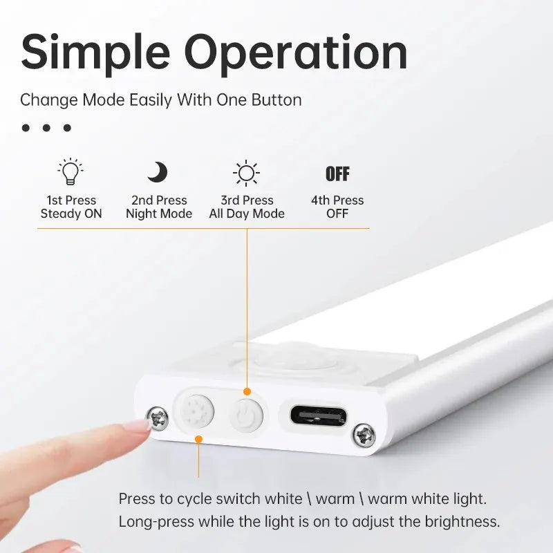 LED Motion Sensor Light Night Light Wireless USB Under Cabinet Light For Kitchen Cabinet, Bedroom, Wardrobe
