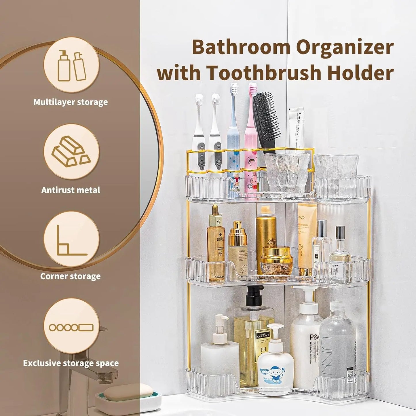 3-Tier Acrylic Corner Vanity Organizer – Luxury Makeup & Brush Station