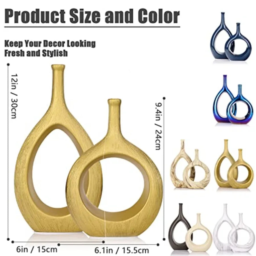 Ceramic Vase Set of 2 Hollow Circle