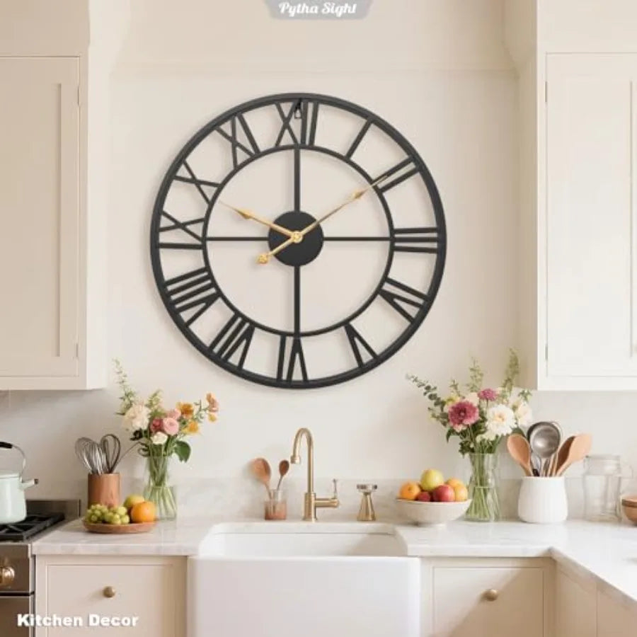 Extra Large Wall Clock, Round, Silent Industrial - Metal with Big Numerals