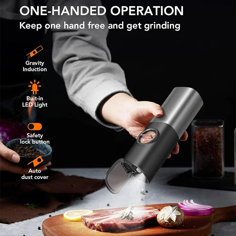Gravity Electric Salt and Pepper Grinder Set Large Capacity Rechargeable Automatic One Hand Operated Kitchen Tool