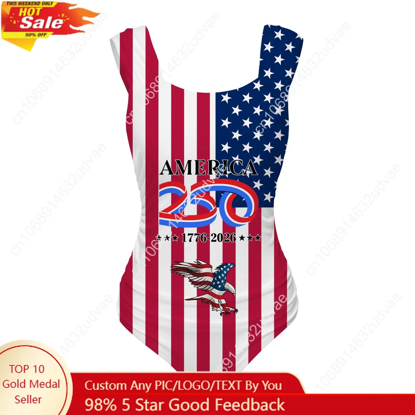 America 250th Anniversary 1776-2026 Swimsuit Wide Strap Women Bathing Suit Tailored Swimwear Summer Sexy Bikini Custom Beachwear