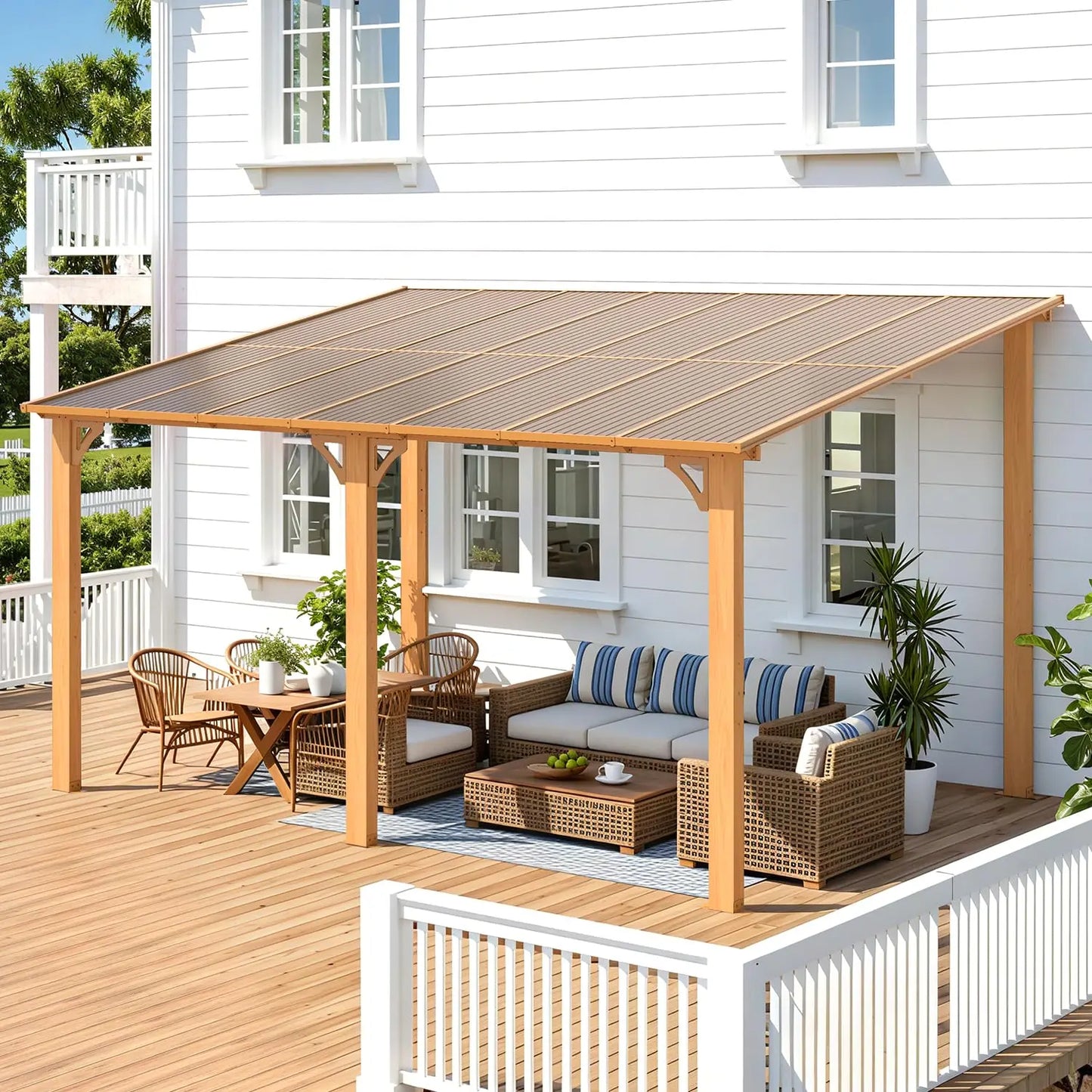 14' × 10' Hard‑Top Lean‑To Gazebo – Wall‑Mounted Pergola with Metal Roof, 140 Sq. Ft. Shaded Patio Coverage