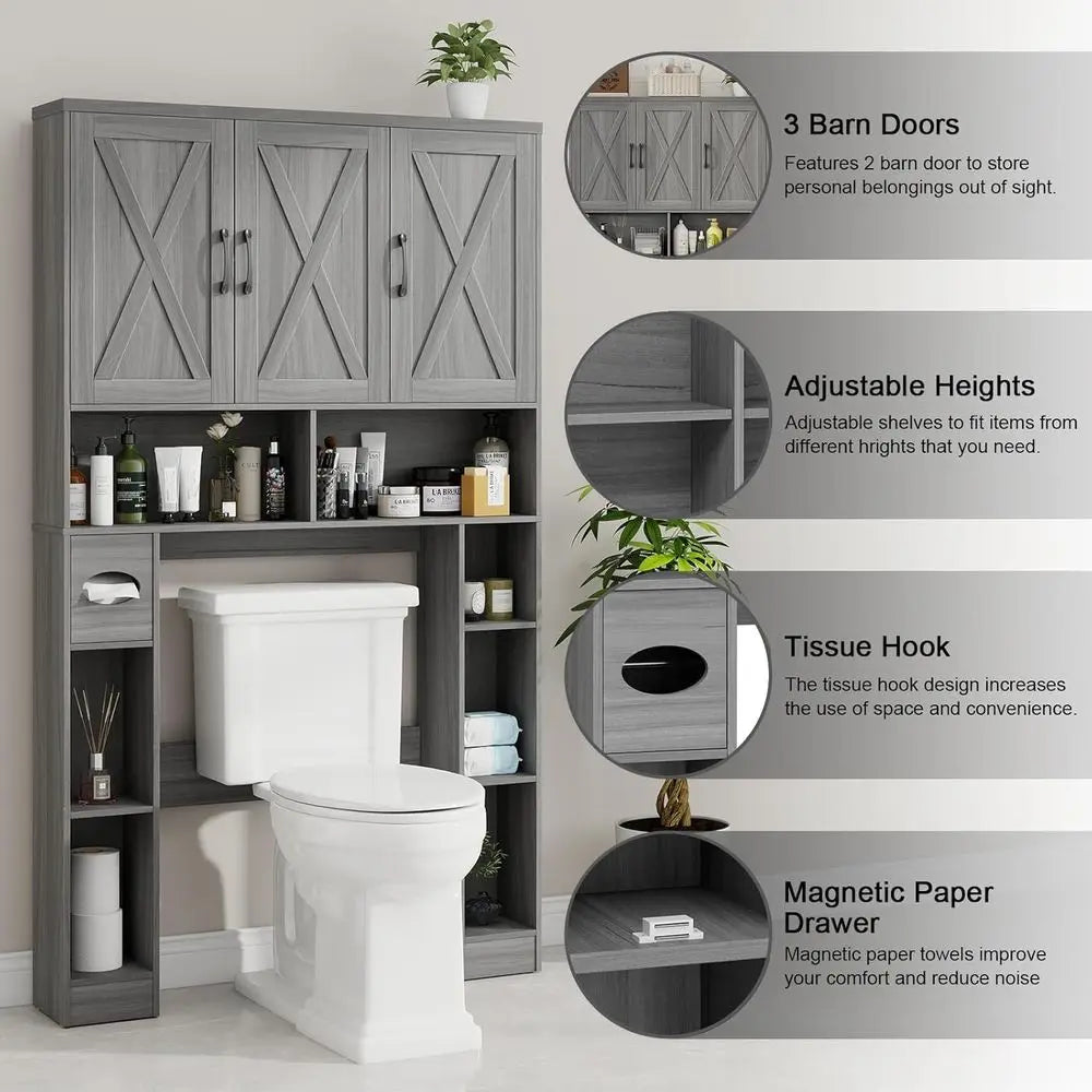Space-Saving Over Toilet Storage Cabinet with 3 Shelves, Paper Holder & Towel Rack