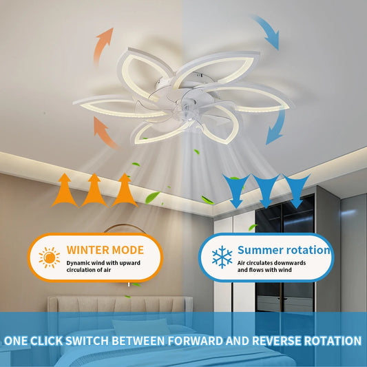 Ceiling Fan with Lights, Modern Dimmable Flower Shape, Remote Control/app, 6 Gear Speeds, Fan Ceiling Lamp
