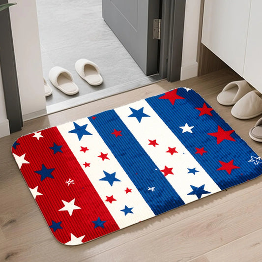 Patriotic Red White Blue Stars & Stripes Entrance Mat – Front Door Greeting Rug for Home Decor