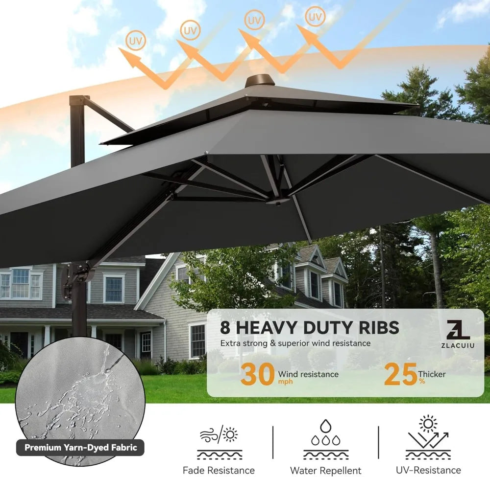 9x12FT Cantilever Patio Umbrella - Heavy Duty Double Layer Offset Design with 360° Rotation
