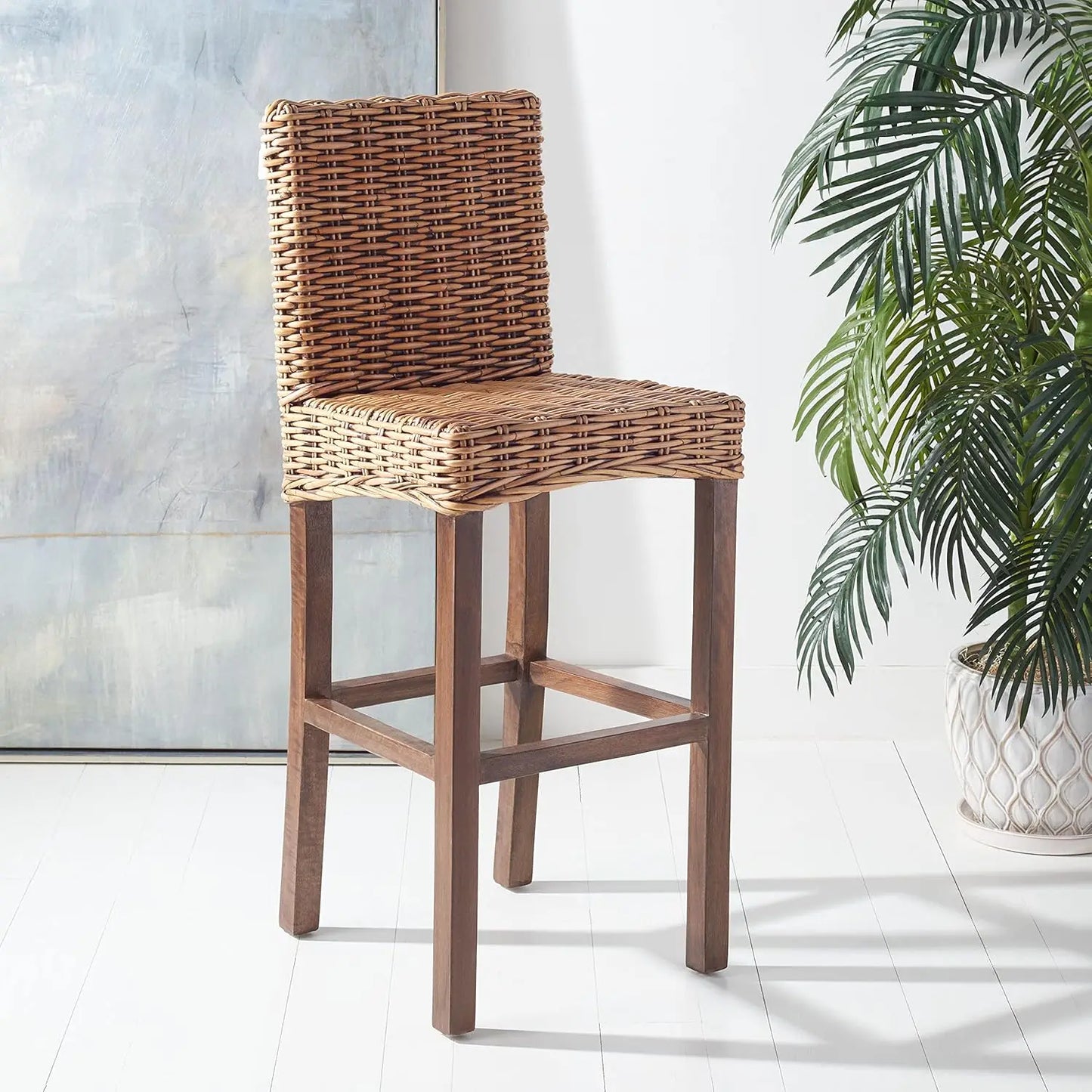 Honey Brown Wash Rattan 30-inch Bar Stool