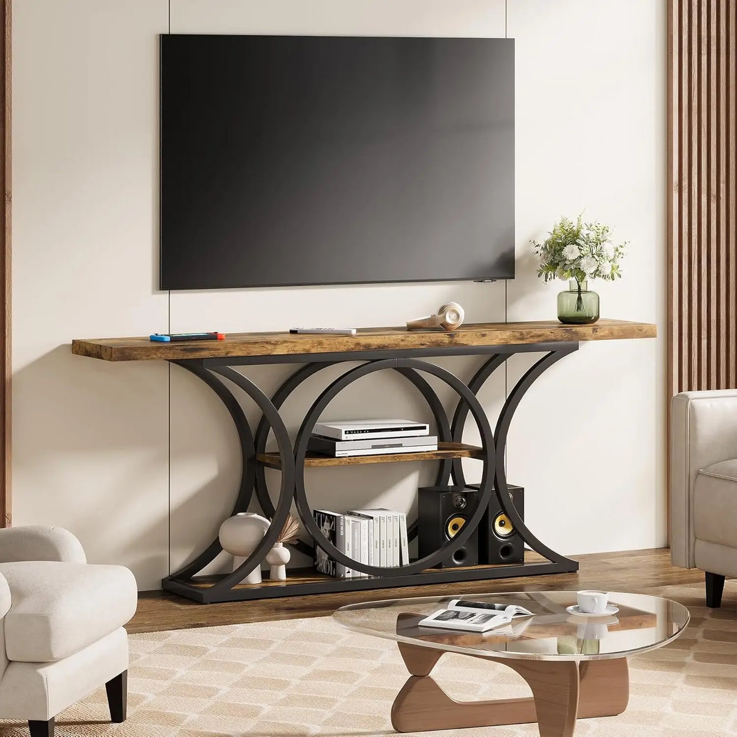 63" Extra Long Sofa Table, Rustic Entry Console Table