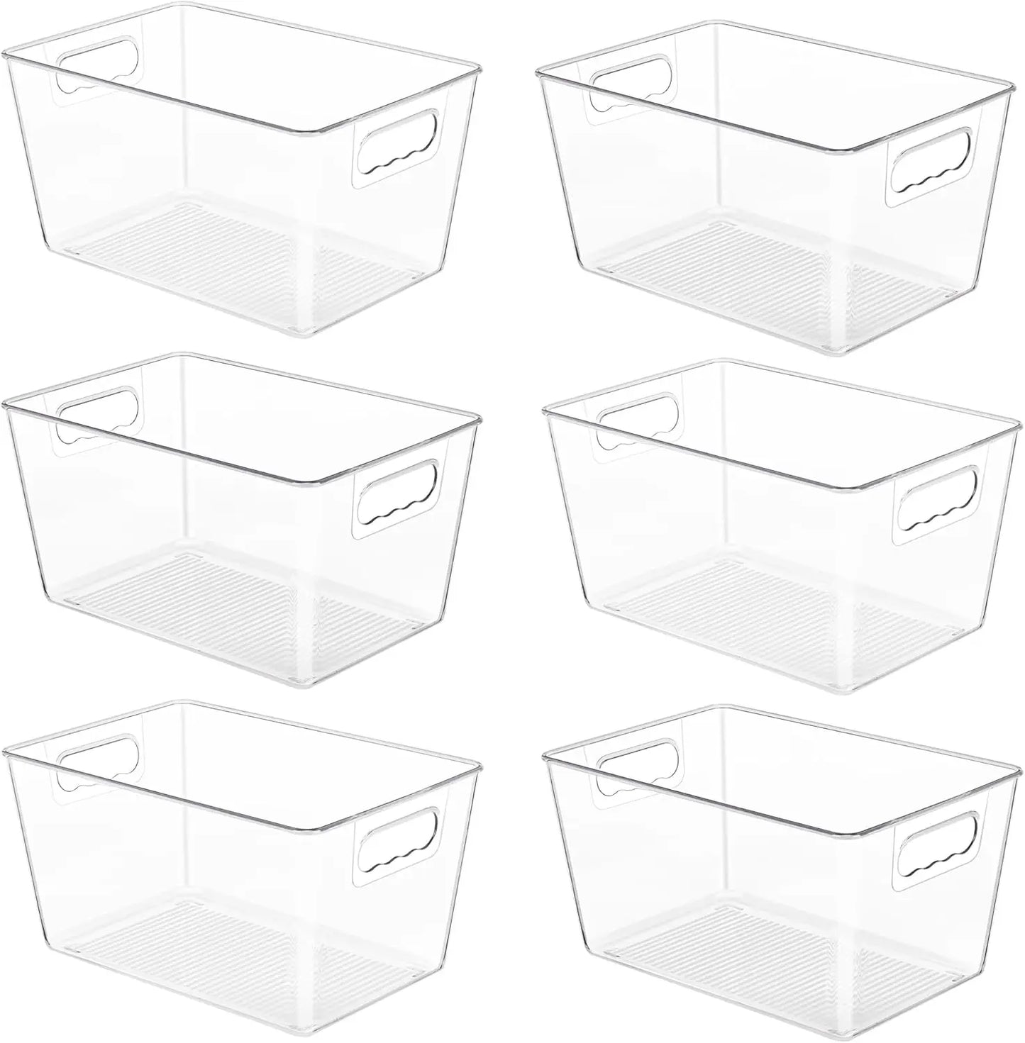6 Pack Clear Pantry Organizer Bins, Plastic Containers with Handle