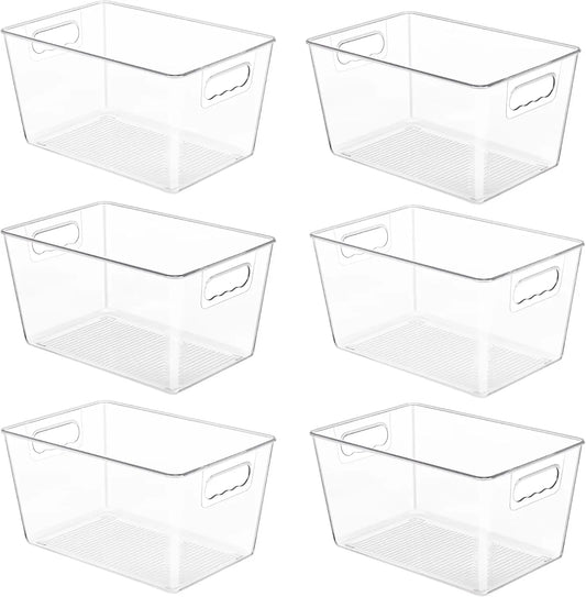 6 Pack Clear Pantry Organizer Bins, Plastic Containers with Handle