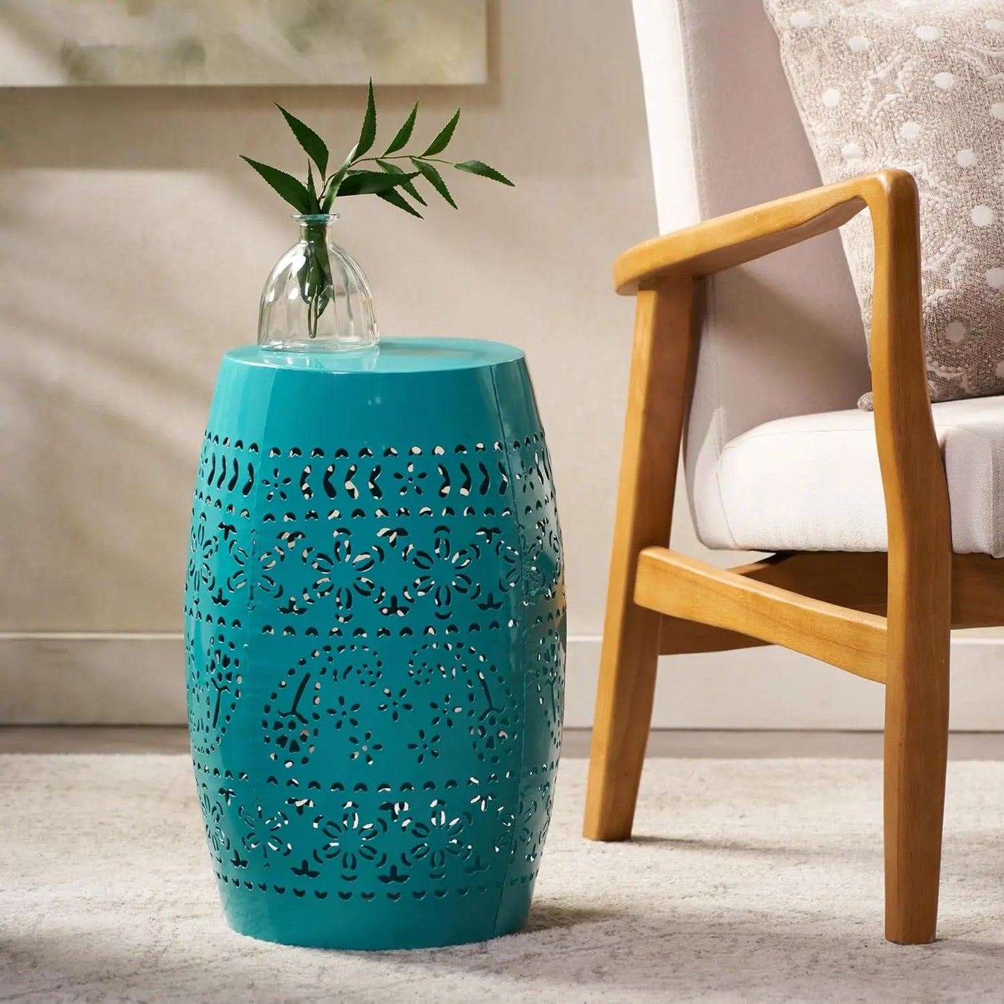 Outdoor 12" Iron Side Table, Teal