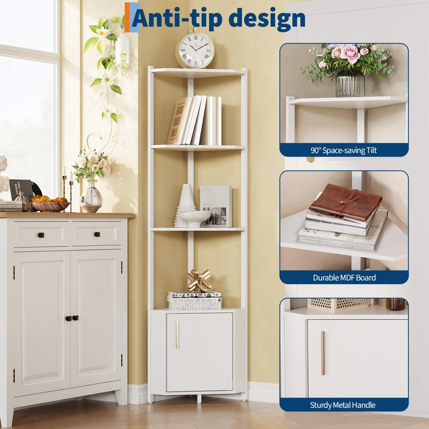 58" Tall Corner Bookshelf | 5-Tier Industrial Storage & Display Stand