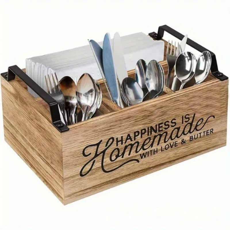Wooden Cutlery Storage Box – 1 PC Knife, Fork & Spoon Organizer for Kitchen & Coffee Bar Desktop