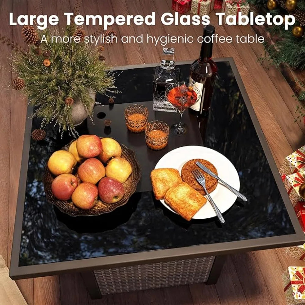 Outdoor Fire Pit Table, 28", Propane with Glass table