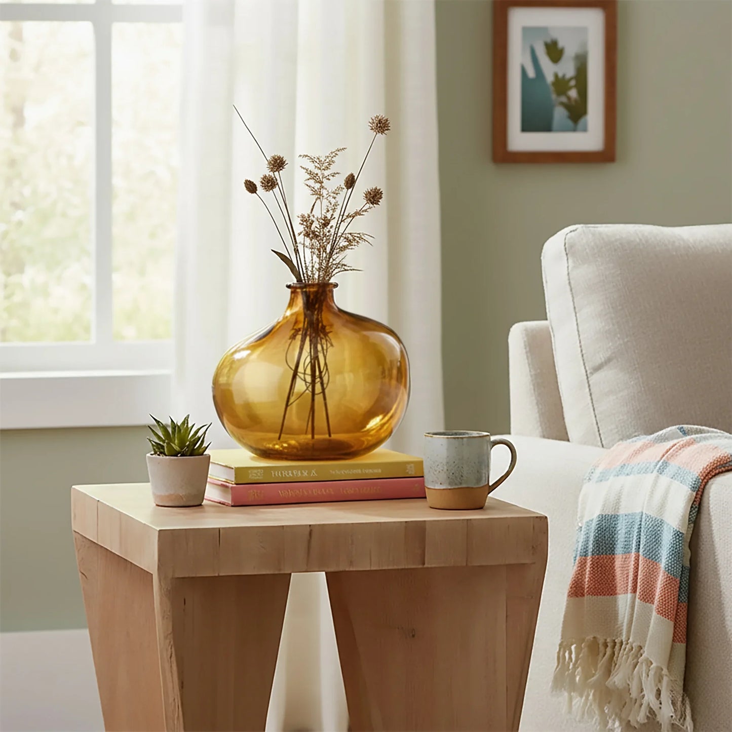 Minimalist Amber Glass Flower Vase | Modern Rustic Decor