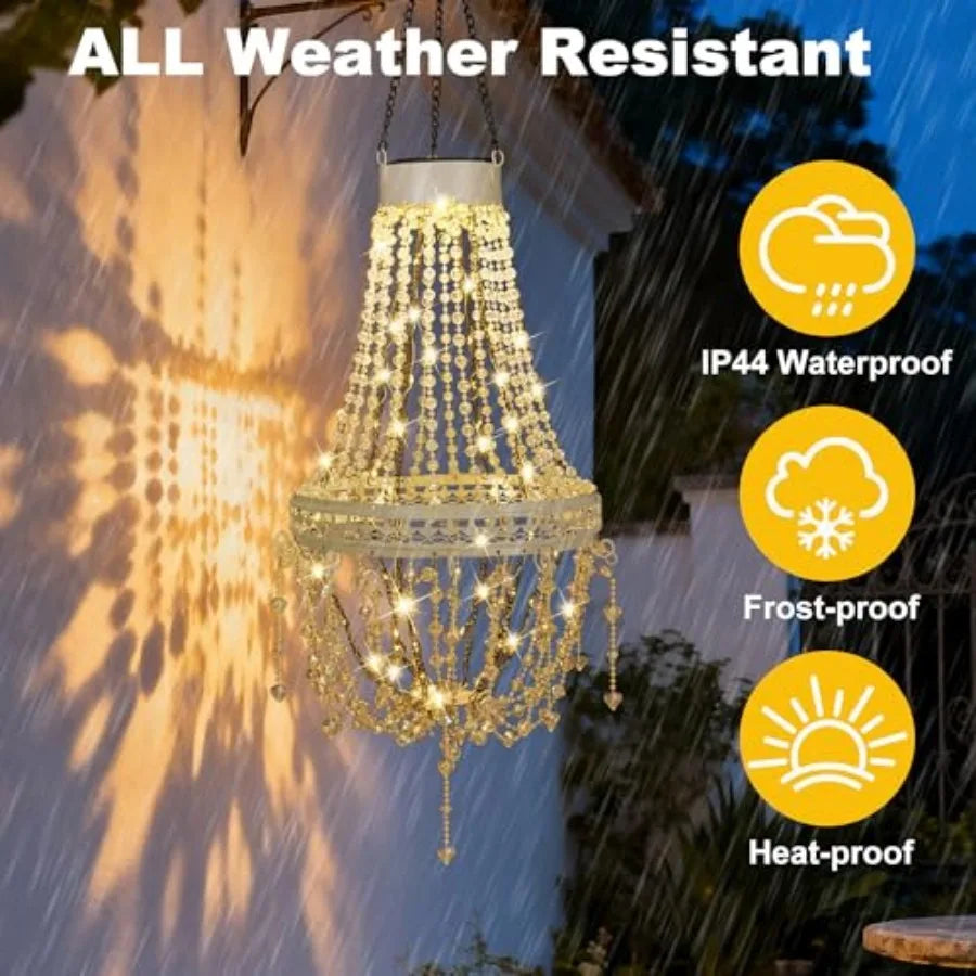 LED Outdoor Hanging Solar Chandelier - Waterproof with S Hook