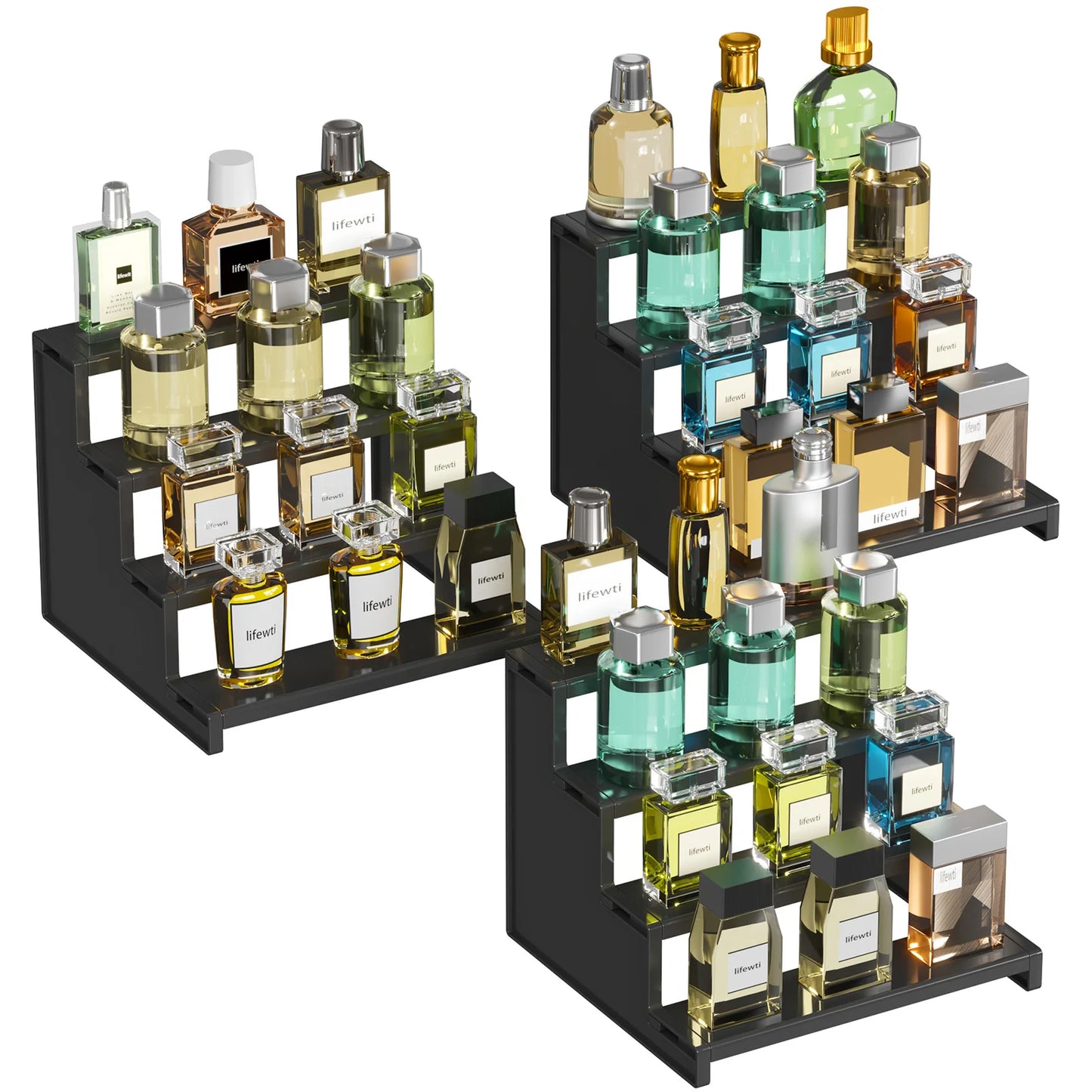 Dark Cologne Stand, Step Perfume Organizer, Tool-free Assembly, Display Stand Shelf for Fragrance, Skincare, Figurines