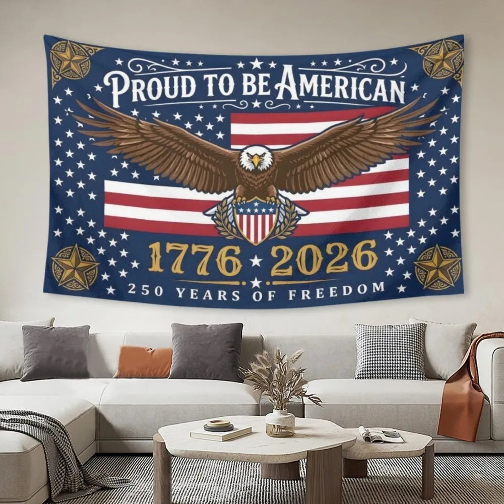 Proud to Be American Tapestry 250 Years of Freedom 1776–2026 Bald Eagle Patriotic Wall Decor for USA 250th Anniversary