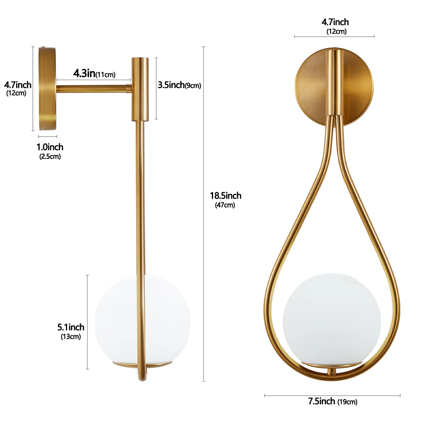 Set of 2 Modern Golden Wall Sconces with Opal Glass Globe, Luxury Wall Lights for Bedroom, Living Room