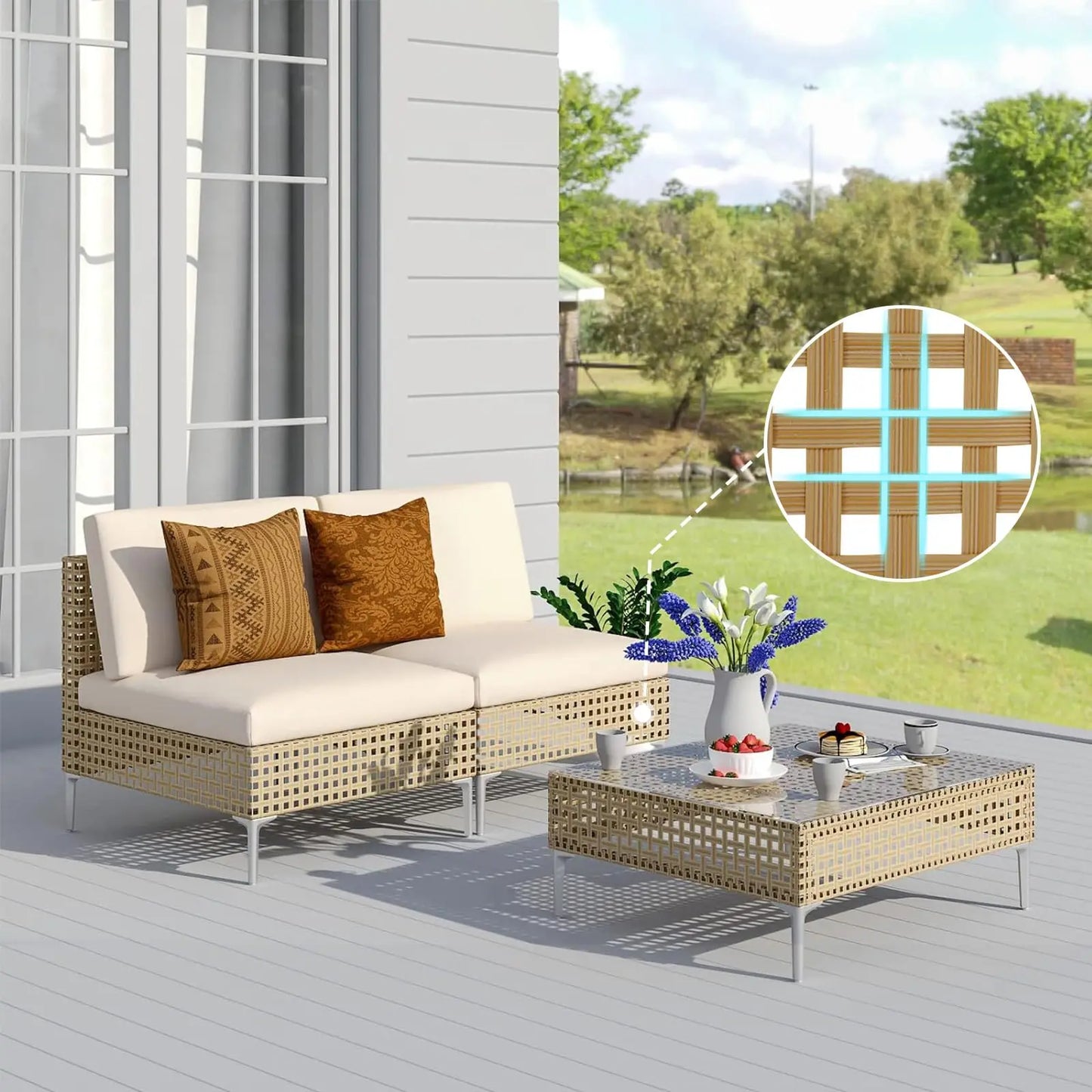 7‑Piece Outdoor Conversation Set – Wicker Sectional Patio Sofa with Water‑Resistant Thick Cushions