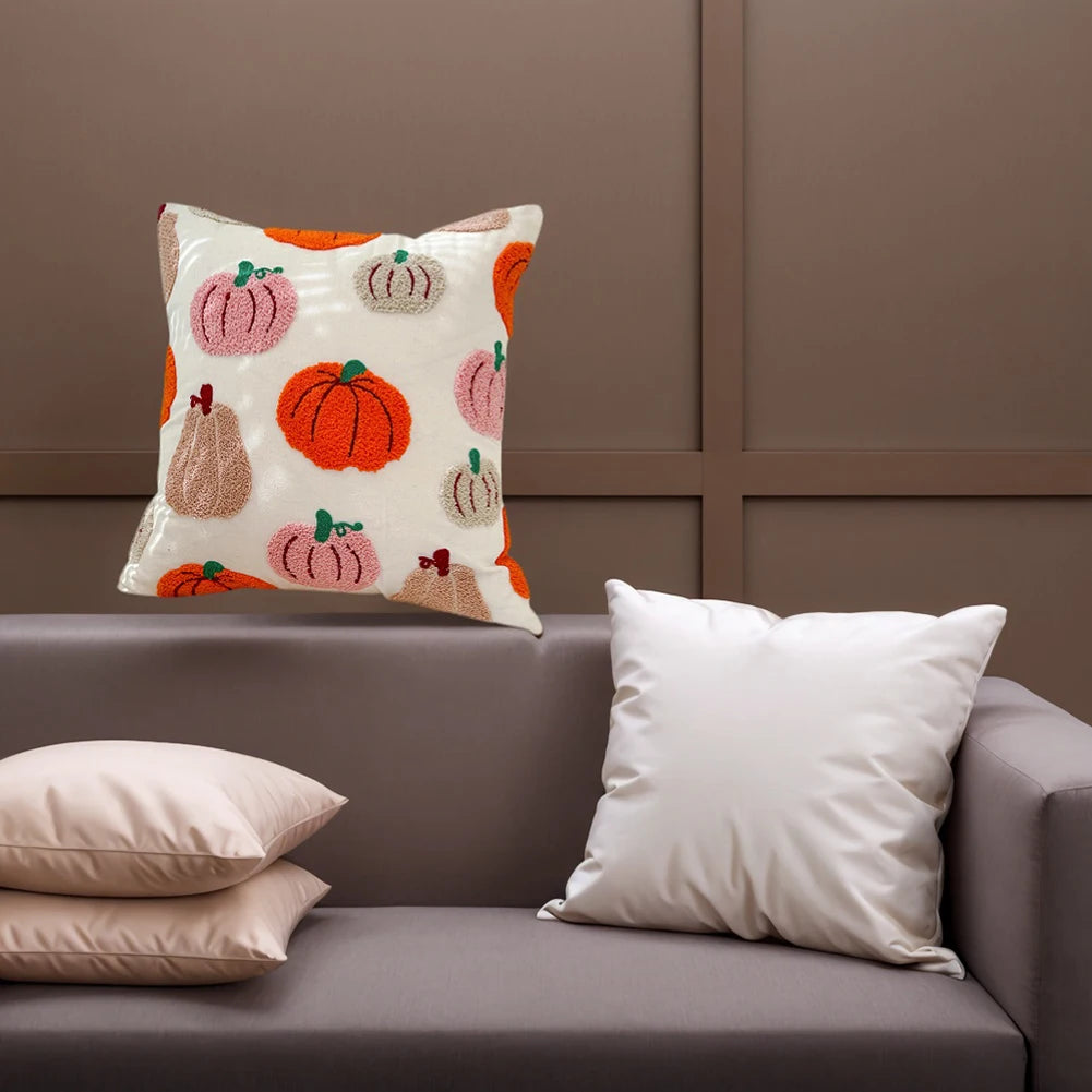 Halloween Throw Pillow Covers – 18×18" Embroidered Pumpkin Decorative Cushion Cases