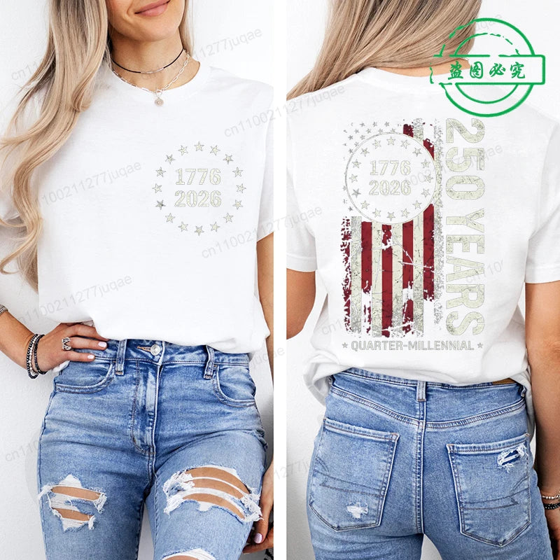 America 250th Anniversary Printing T-shirts for Women Unisex Clothing 1776–2026 Graphic Tops Short Sleeve Casual Wear T-Shirts