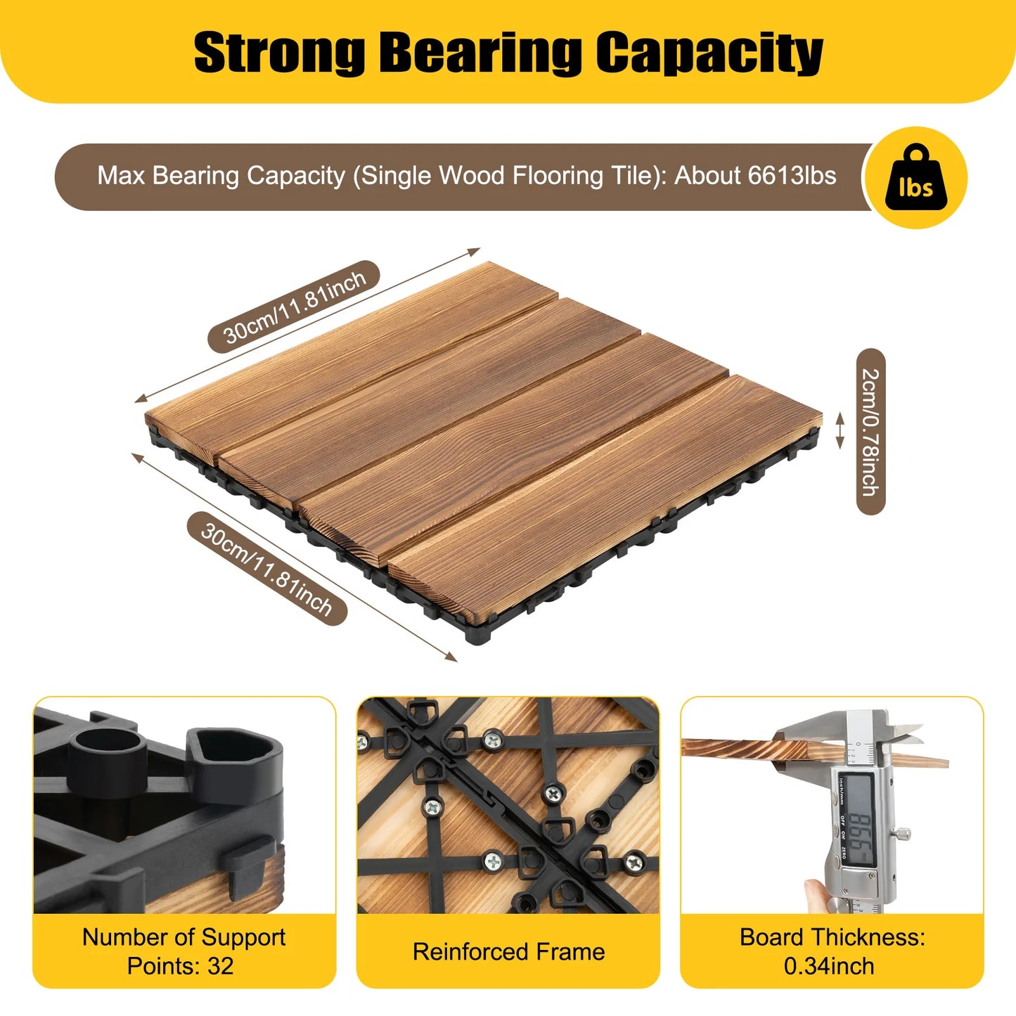 36‑Pack 12"×12" Wood Interlocking Floor Tiles – Non‑Slip, Waterproof Outdoor Flooring
